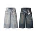 Men's Clothing Street Personality Cartoon Hand Painted Distressed Wide Leg Jeans Washed Distressed Loose Embroidered Wide Leg Pants_mkmklike.com
