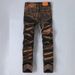 Men's Irregular Jeans Street Trendy Slim Fit Elastic Pants Multi Craft Heavy Industry Nostalgic Tie Hua Washed Men's Pants_mkmklike.com