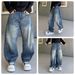 Men's Clothing Vintage Washed Straight-Leg Jeans For Men – Distressed High Street Denim With Raw Hem & Faded Blue Wash (Relaxed Fit, Non-Stretch )_mkmklike.com