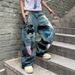 Men's Clothing Design Printed Jeans Men'sTrendy Brand New Wide Leg Straight Leg Mopping Pants_mkmklike.com