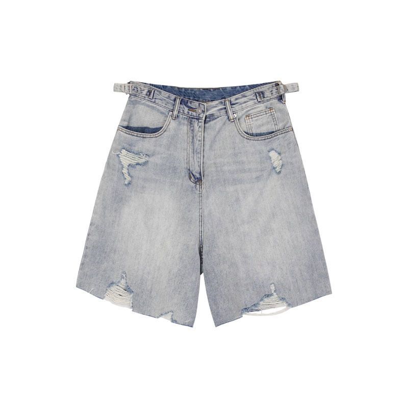 Men's Retro Washed Distressed Denim Shorts Summer Trendy Loose Wide Leg Casual Five Point Pants_mkmklike.com