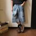 Men's Vintage Street Graffiti Print Denim Shorts - Retro Loose Fit Cargo Pants For Summer Casual Wear_mkmklike.com