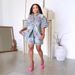 Women's Retro Distressed Denim Set Floral Shirt Elastic Waist Five Point Shorts Two-Piece Fashion Outfit_mkmklike.com