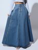 Denim Skirts Women Long Skirt A Line Single Breasted High Waist Jeans Vintage Maxi Simple Casual Elegant Splice Y2k Streetwear_mkmklike.com