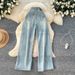 "Women's High Waisted Floral Embroidered Jeans – Light Blue Loose Fit Wide Leg Denim Pants For Petite & Curvy"_mkmklike.com