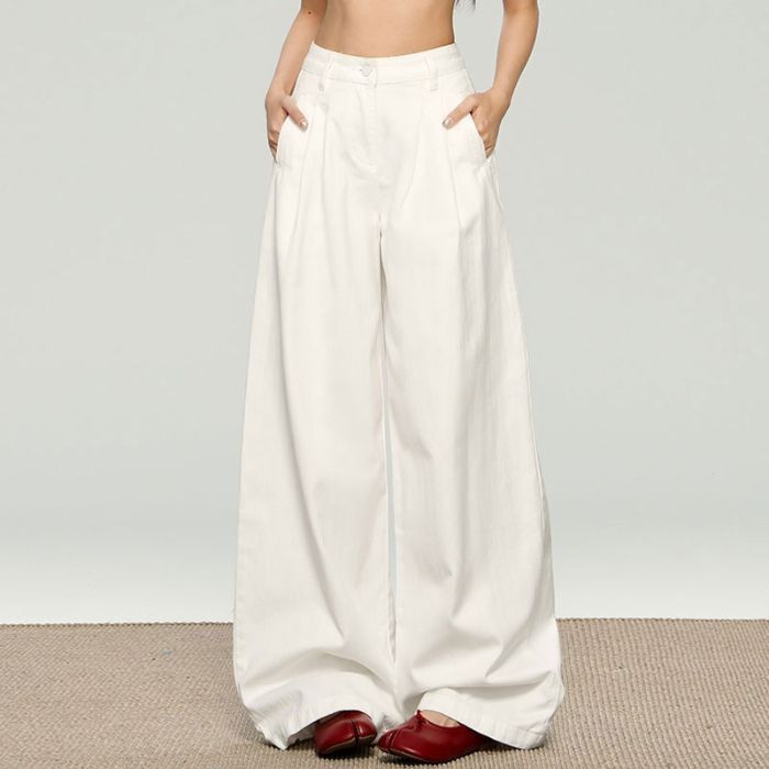 White Wide-leg Jeans Women, Summer 2025 New Style, High-waisted, Slimming, Loose, Drapey, Casual Straight-leg Pants For_mkmklike.com