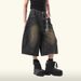 Men's Clothing Retro Loose Silhouette Washed Distressed Cropped Trousers Summer Men And Women Design Wide Leg Jeans_mkmklike.com