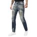 Men's Slim Fit Stretch Skinny Jeans - Vintage Blue Distressed Denim With Artful Rips & Fading (S-2XL)_mkmklike.com