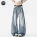 Sanmu Washed Curved Knife Jeans Men's Spring American High Street Loose Hanging Straight Casual Pants_mkmklike.com