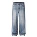 Men's Washed Blue Straight Leg Loose Fitting Jeans American Style Casual Summer Long Pants Versatile Simple Trendy Clothing_mkmklike.com