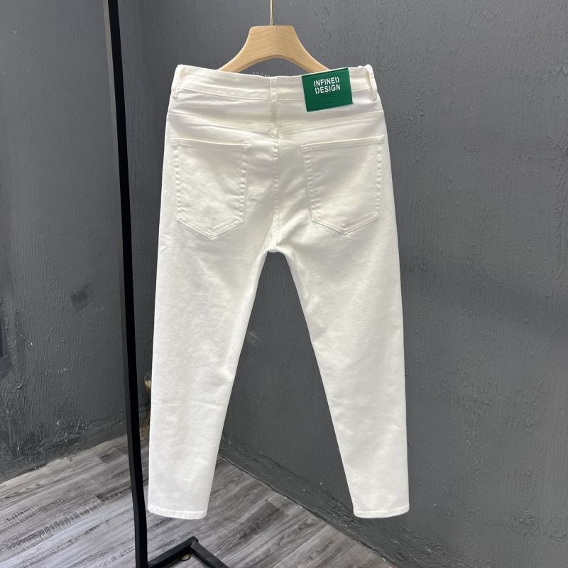 Men's White Pants Men's Trendy Youth Simple Casual Jeans Style Slim-Fitting Straight Elastic Trousers _mkmklike.com