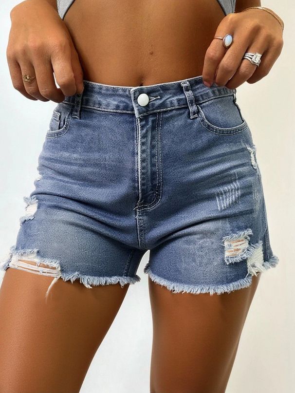 Women's Clothing High-Waisted Ripped And Frayed Denim Shorts Versatile Hot Pants For Summer_mkmklike.com