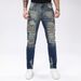 Men's Slim Fit Stretch Skinny Jeans - Vintage Blue Distressed Denim With Artful Rips & Fading (S-2XL)_mkmklike.com