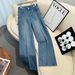 Women's Blue Rhinestone Wide Leg Jeans Fashionable Loose Casual Straight Leg Pants with Sparkling Rhinestones Spring 2026 New Style_mkmklike.com