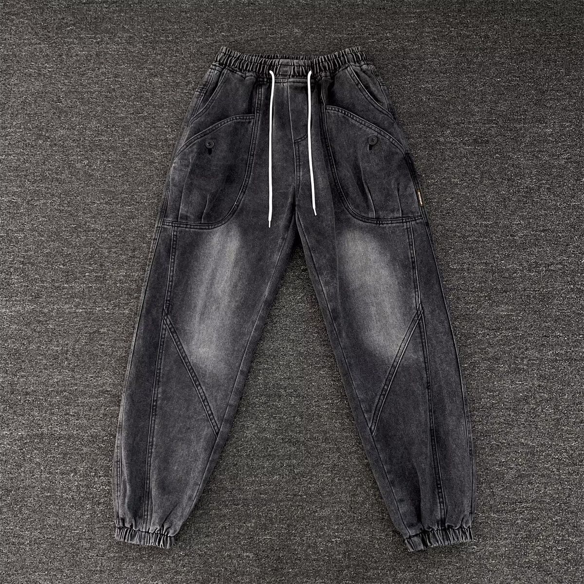 Retro Workwear Jeans For Men - Multi-Pocket Wide Leg Denim Pants With Draped Straight Cut, High Street Fashion Staple_mkmklike.com