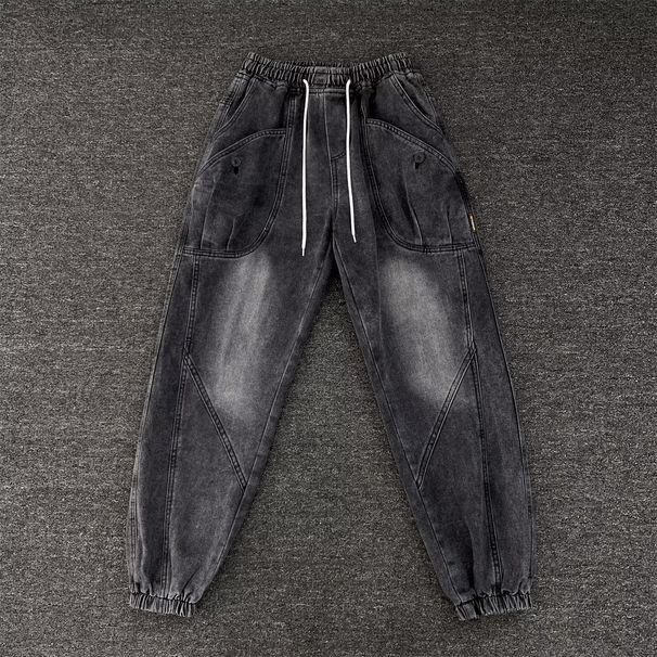 Retro Workwear Jeans For Men - Multi-Pocket Wide Leg Denim Pants With Draped Straight Cut, High Street Fashion Staple_mkmklike.com