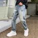 Men's Clothing Tapered Jeans Men's Trendy Loose Pants Scratched Holes Patch Harem Pants_mkmklike.com