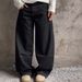 Unisex American Retro Scimitar Jeans Loose Fit Versatile Black Wide Leg Jeans Letter Star Design_mkmklike.com