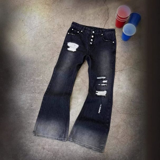 Men's Clothing Retro Washed Distressed Jeans Men's Women's Casual Ripped Straight Leg Trousers European American Style For Autumn Winter Streetwear_mkmklike.com