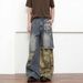 Men's Clothing Men's Retro Ripped Camouflage Patchwork Graffiti Washed Denim Pants Autumn Style Loose Straight Leg Wide Leg_mkmklike.com