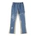 American High Street Paint Washed Jeans Men's Ins Hip Hop Slim Fit Flared Mopping Overalls Pants_mkmklike.com