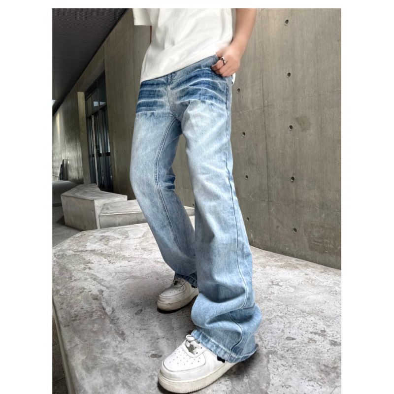 Vintage Washed Cracked Jeans For Men & Women – Relaxed Fit Light Blue Straight Leg High Street Casual Pants_mkmklike.com