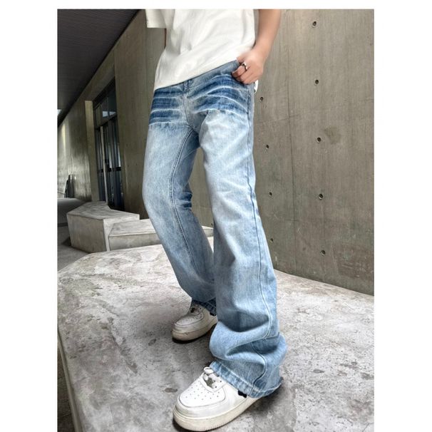 Vintage Washed Cracked Jeans For Men & Women – Relaxed Fit Light Blue Straight Leg High Street Casual Pants_mkmklike.com