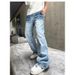 Vintage Washed Cracked Jeans For Men & Women – Relaxed Fit Light Blue Straight Leg High Street Casual Pants_mkmklike.com