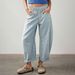 Women's Clothing Relaxed Tapered Cropped Jeans – Blue Striped Carrot Fit Denim Capri Pants (S-XXL, High Waist, Non-Stretch)_mkmklike.com