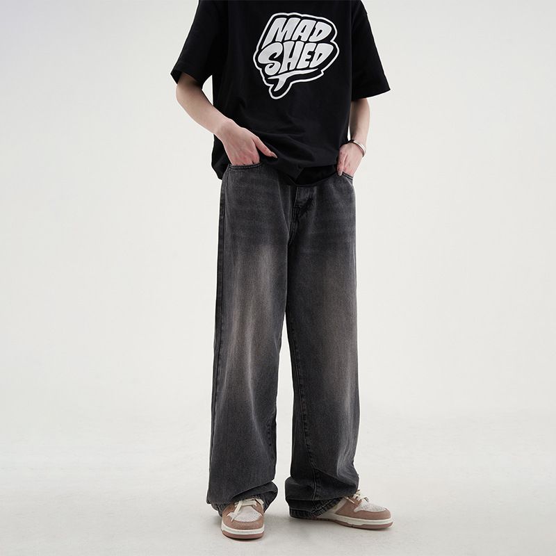 Nordmann Gray Jeans Men's Loose Straight Long Autumn Winter American High Street Vibe Style Draped Wide Leg Casual Pants_mkmklike.com