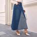 Summer New Women's Large Skirt Patchwork Denim A-Line Long Skirt With Frayed Edges Style Clothing_mkmklike.com