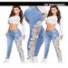 best-selling Cross-border New European And American Sexy Lace Hollow-out Denim Stretch Pants For Women_mkmklike.com