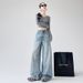 High Waist Loose Washed Jeans For Women Slimming Draped Straight Floor-Length Wide-Leg Blue Long Pants_mkmklike.com