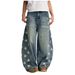 Women's High Waist Wide Leg Jeans Trendy Star Print Side Cutout Casual Cotton Hip Hop Style Loose Fitting Spring/Autumn_mkmklike.com