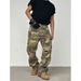 Men's Clothing Men's Camouflage Cargo Jeans Wide Leg Distressed Washed Vintage Style High Street Trendy Trousers_mkmklike.com