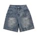 Men's Distressed Denim Shorts Front And Back Patchwork Retro Style Wide Leg Loose Casual Straight Leg Five Point Pants_mkmklike.com