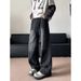 Washed Black Straight Jeans Men's Summer Vibe American Loose Casual Versatile Patchwork Wide Leg Pants_mkmklike.com