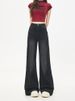 Black And Gray Wide-leg Jeans For Women, 2025 Winter New Style, High-waisted, Loose Fit, Pear-shaped, Slimming,_mkmklike.com