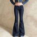 Retro Blue Low Rise Cropped Denim Flared Pants For Women Casual Simple Trousers England Style Fashion Autumn New Hot Girl_mkmklike.com