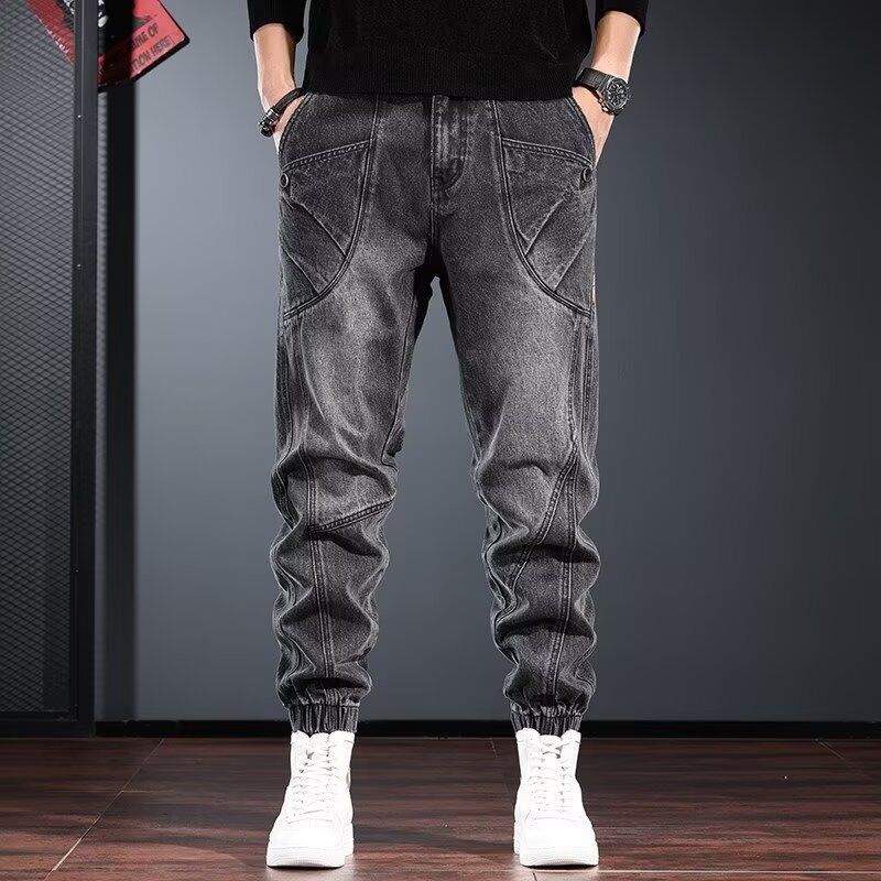 Men's American Retro Harem Jeans 2026 Autumn Winter Casual Trendy Cargo Style With Jogger Knees_mkmklike.com