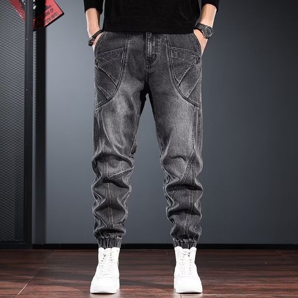 Men's American Retro Harem Jeans 2026 Autumn Winter Casual Trendy Cargo Style With Jogger Knees_mkmklike.com