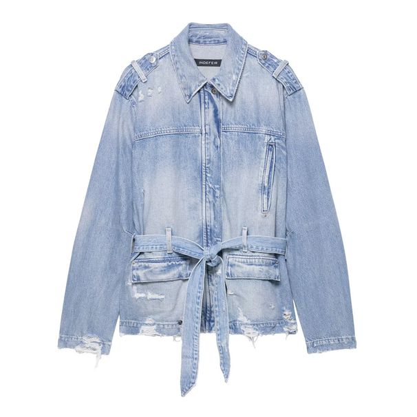 omen’s Belted Denim Jacket – Stylish Oversized Coat With Adjustable Waist Tie (XS/S/M/L)_mkmklike.com