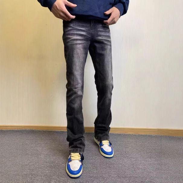 Men's Slim Fit Stretch Denim Jeans - High Street Fashion Straight Leg Pants For Teenagers & Young Adults (Black, Lightning Texture)_mkmklike.com