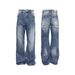 Men's Distressed Washed Denim Jeans - Mid-Rise Straight Bootcut Pants With Lightning Crack Design, Clean Fit Stretch-Free Cotton For Casual_mkmklike.com