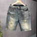 Men's Clothing Summer Casual Ripped Denim Shorts Washed Yellow Straight Leg Loose Fit Trendy Five-Point Pants_mkmklike.com