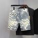 Men's Clothing 2025 Summer New Men's Denim Shorts Personalized Checkerboard Printing Washed And Scratched High Street Fashion Brand Shorts_mkmklike.com