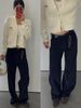 CE Corduroy Navy Blue Women's Jeans High Waist Fashionable Loose Slimming Wide Straight Pants 2026 Spring New Style_mkmklike.com