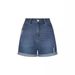 Women's Clothing Summer New Straight Slim Fit Worn Hem Denim Shorts_mkmklike.com