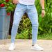 Men's Slim Fit Ripped Jeans Mid Rise Stretch Skinny Long Pants European American Style Washed Jeans For Men_mkmklike.com