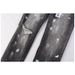 Unisex Y2K Stacked Flared Jeans, Ash Grey Fade, White Splatter, Small Ripped Knee, Summer_mkmklike.com
